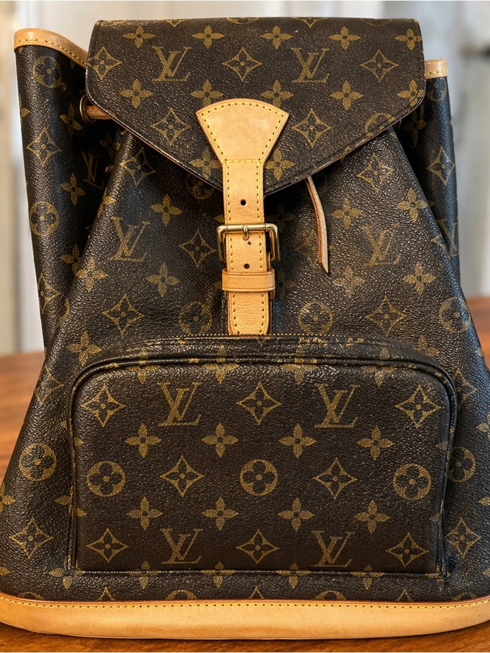 Louis Vuitton Monogram Backpack in Brown and Tan Leather Trim - Picture 4 of 12